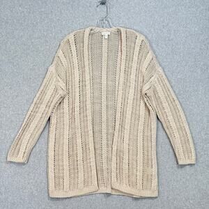 Garnet Hill Open Cable Knit Sweater Size M Oatmeal Clean Girl Neutral Basic